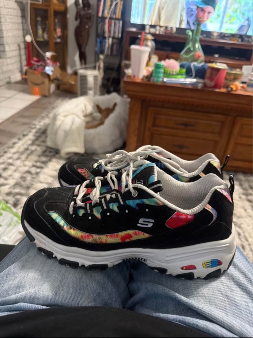Skechers Black Athletic Sneakers with Multicolor Tie-Dye Accents - Picture 2 of 5